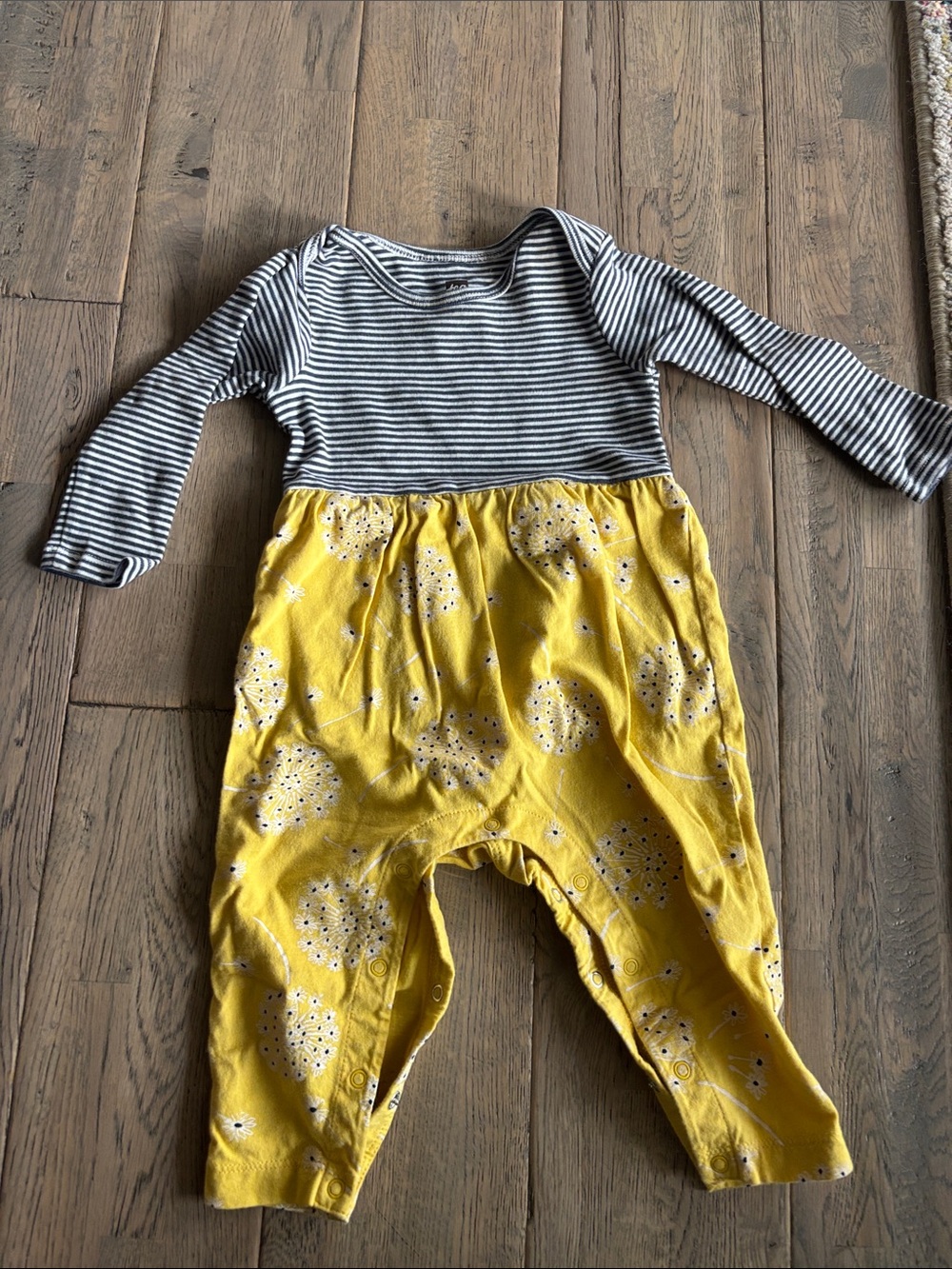 Tea Collection Gray Striped & Yellow Floral Romper